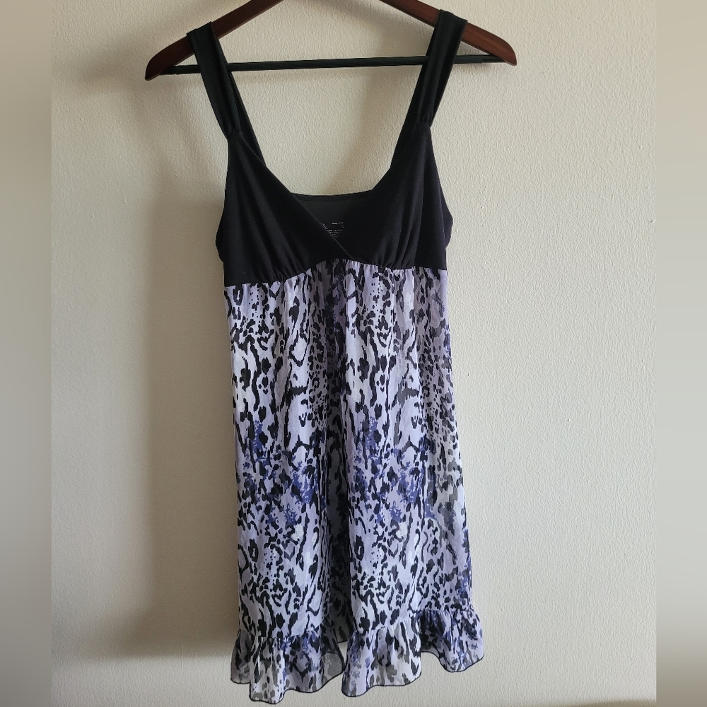Gilligan & O'Malley sheer printed slip chemise Women's S Black Purple